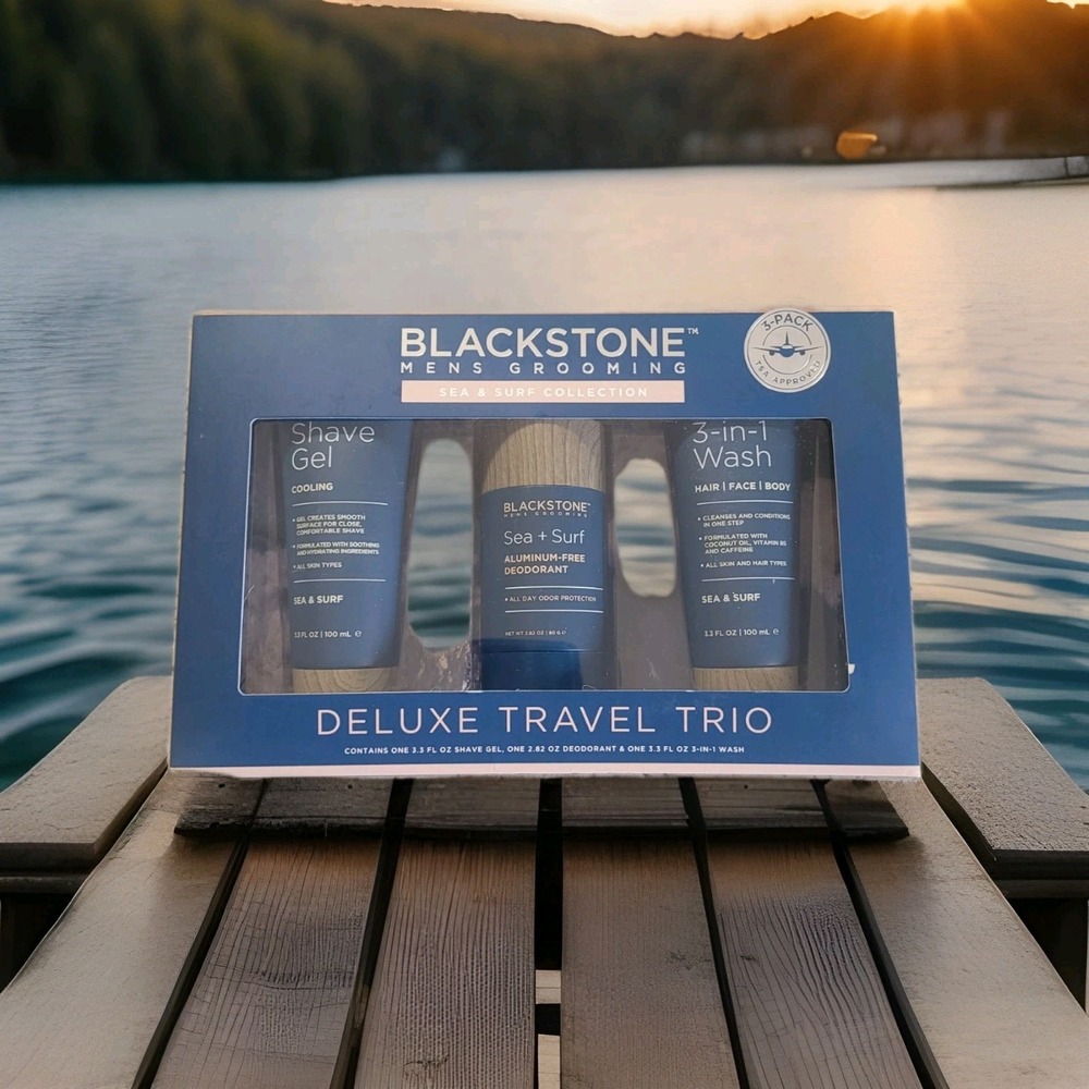 Blackstone Mens Sea & Surf Deluxe Trio Shave Gel Deodorant 3 In 1 Body Wash Set
